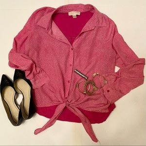 Michael Kors Pink Tie Front Button Up Sz. Lg